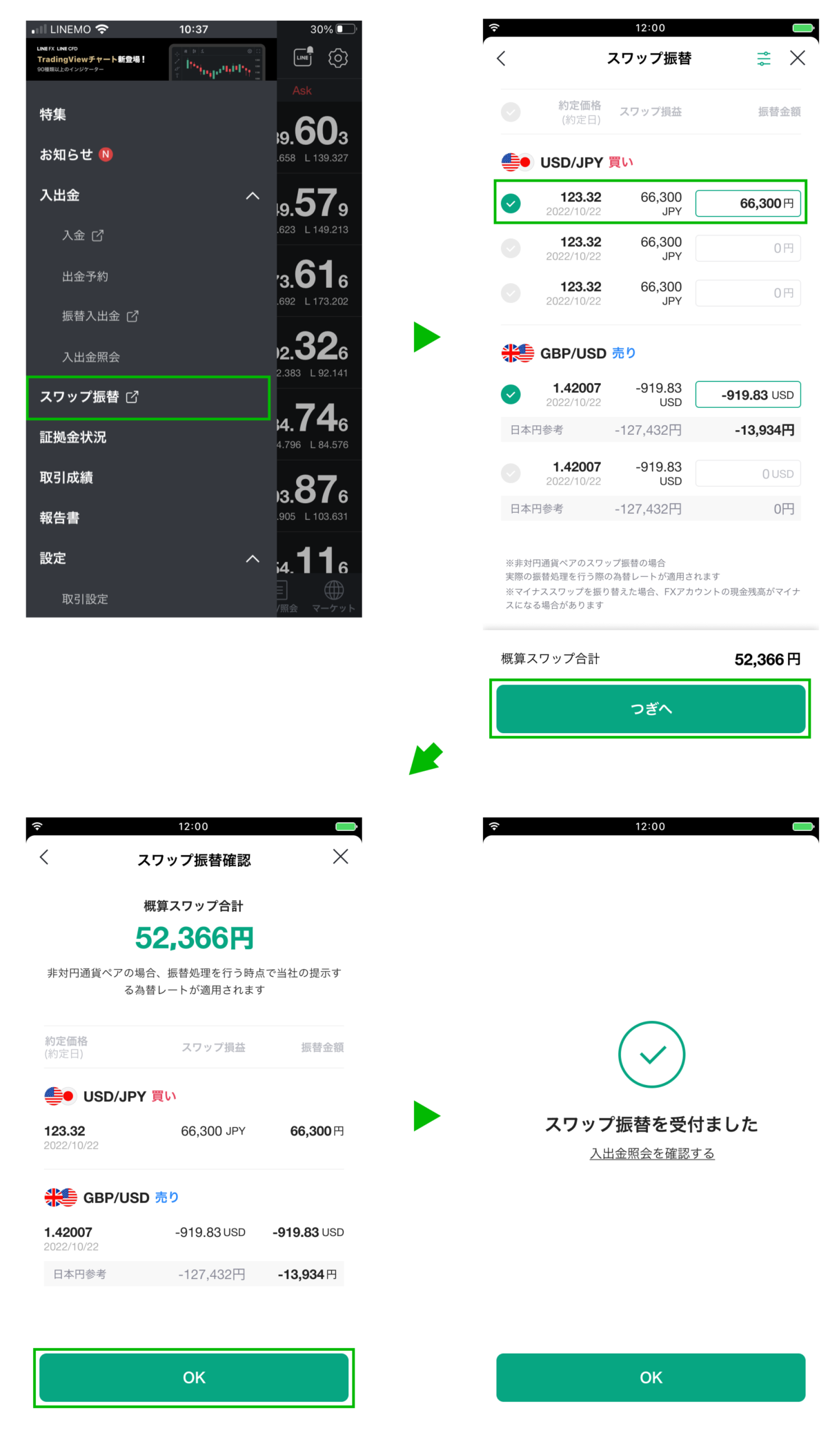 LINE FX アプリ操作マニュアル スワップ振替 | FXならLINE FX