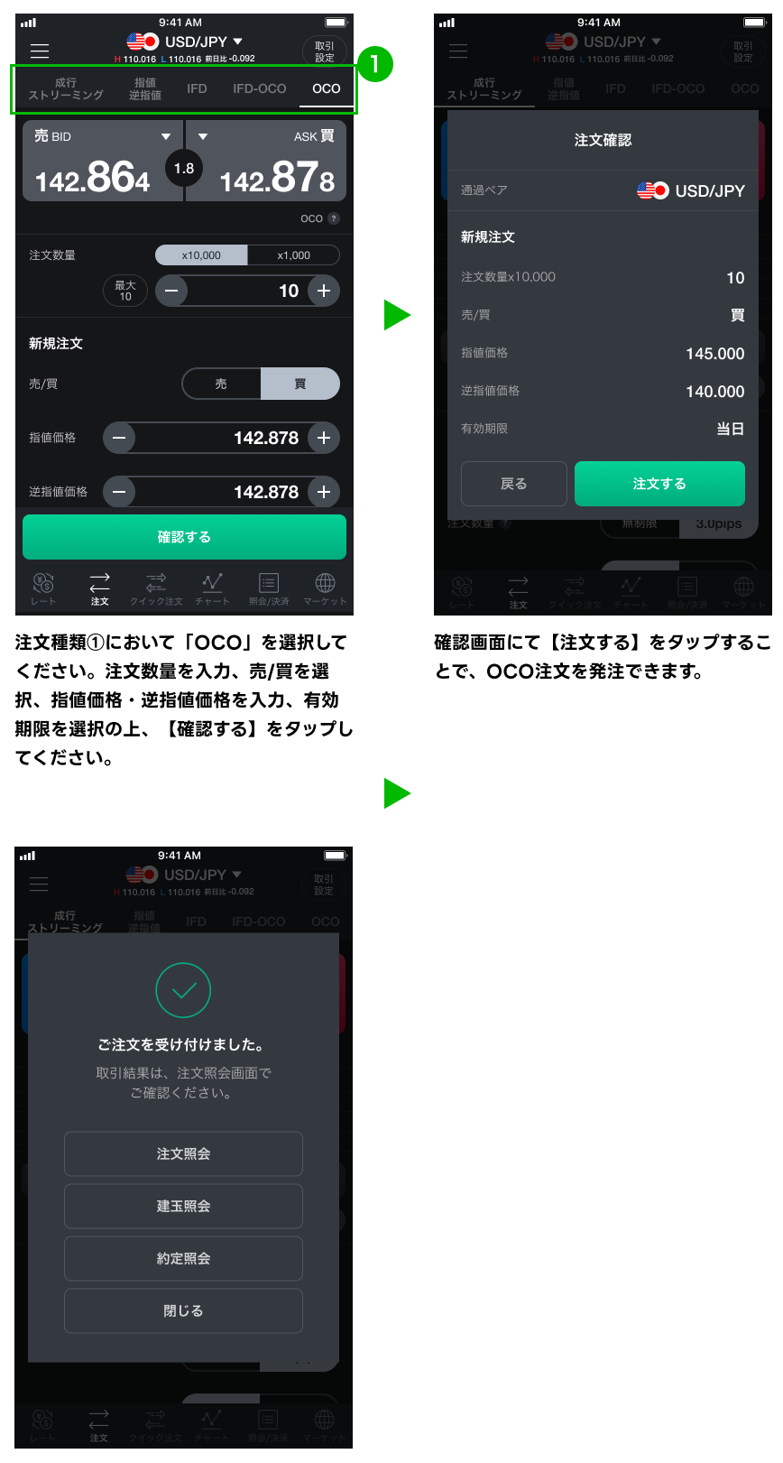 LINE FX アプリ操作マニュアル OCO注文 | FXならLINE FX LINE FX アプリ操作マニュアル OCO注文 | FXならLINE FX